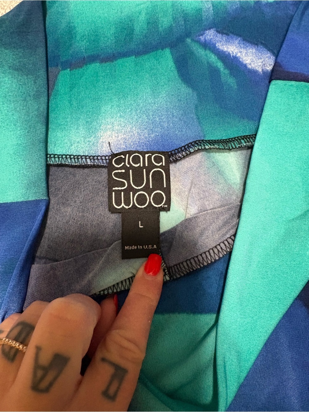 Clara Sunwoo Blue and Green Abstract Print Wide Leg Palazzo Pants Size L - Picture 3 of 3